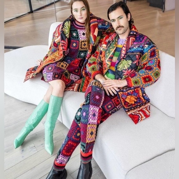 Farm Rio Patchwork Tapestry Crochet Puffer Jacket - Picture 9 of 13